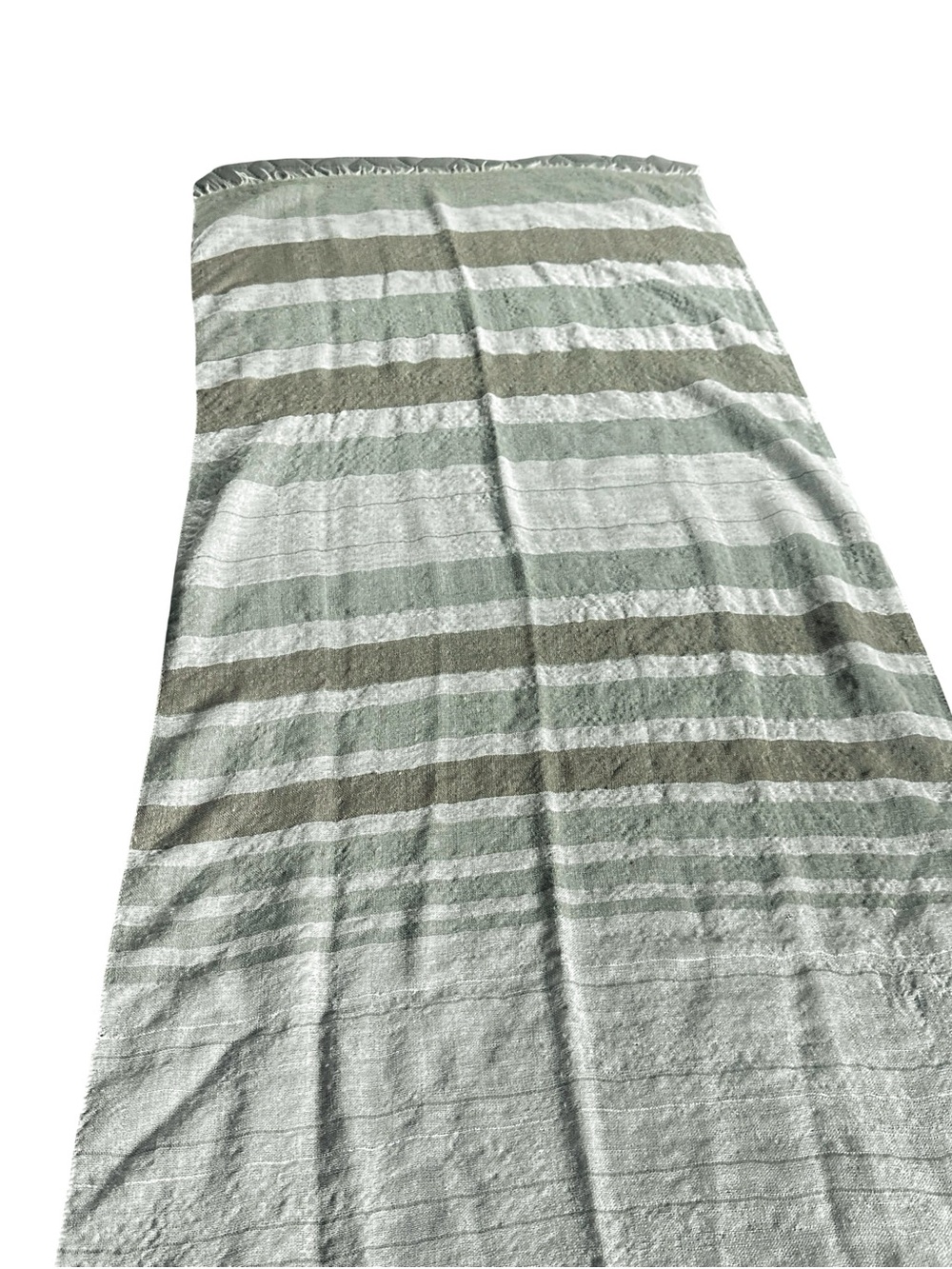 Talbots 99% Wool Oversized Green Gray Striped Fringe Scarf Wrap - Picture 3 of 9